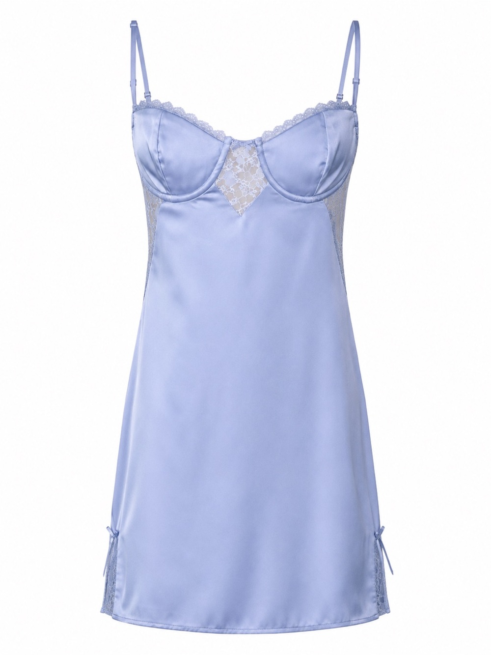 DNA Couture Satin Lace Slip Mini Dress Periwinkle Size Large NWT